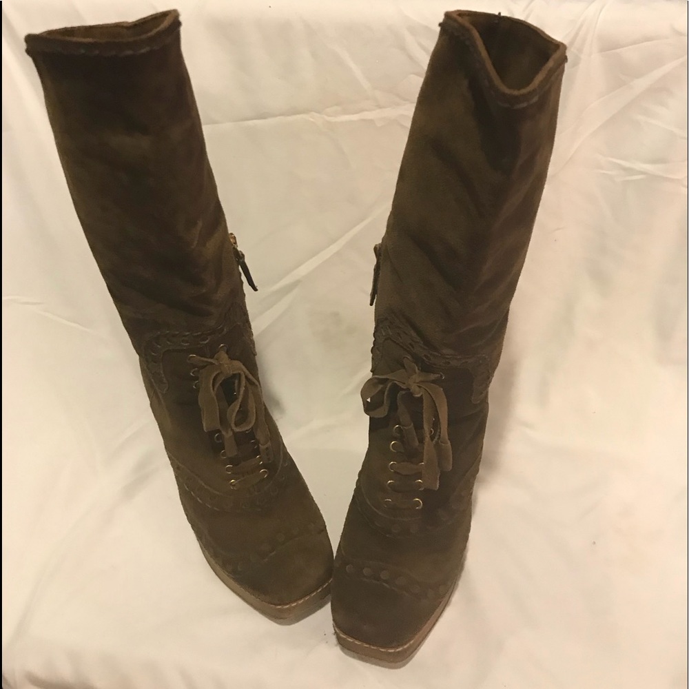 Authentic Prada Dark Brown Suede Leather size37